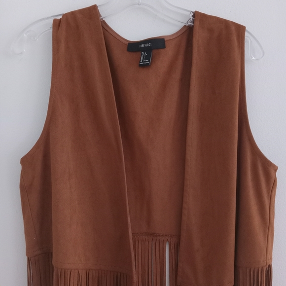 Forever 21 Faux Suede Fringe Western Cowgirl Rodeo Sleevless Jacket Top Vest - Picture 3 of 6